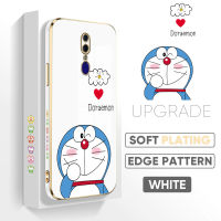 เคสสำหรับ OPPO F11 OPPO F11โปรฟรีสายคล้อง + การ์ตูนโดราเอมอนแผ่นขอบสี่เหลี่ยมแมวชุบหรูหราเคสโทรศัพท์นิ่ม