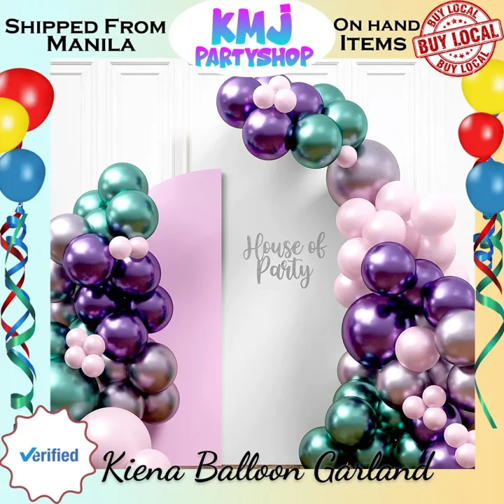 Kiena Balloon Green Pink And Purple Balloon Garland Kit Rose Emerald And Metallic Lavender