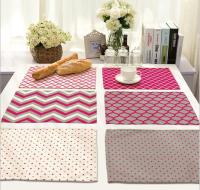 【LZ】❇  4Pcs/lot Printed Linen Placemat Place mat Table Mat geometry PINK polyester Dinner Coaster Home textile Dec wholesale FG681