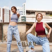 Atipashop - Charm top เสื้อครอป แขนกุด คอกลม