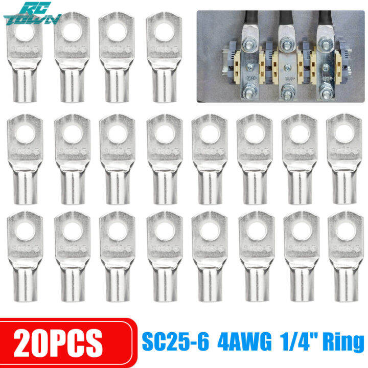 RCTOWN,2023New!!20Pcs 4 AWG 1/4" Stud (M6) Heavy Duty Wire Lugs Battery