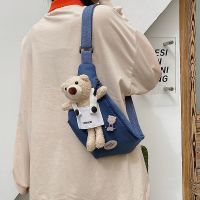 Bear Women S Cartoon Shoulder Bag 2022 New Cute Student Chest Bag Bear Nylon Bag Female Net Celebrity One Shoulder Cross Body Bag.กระเป๋า