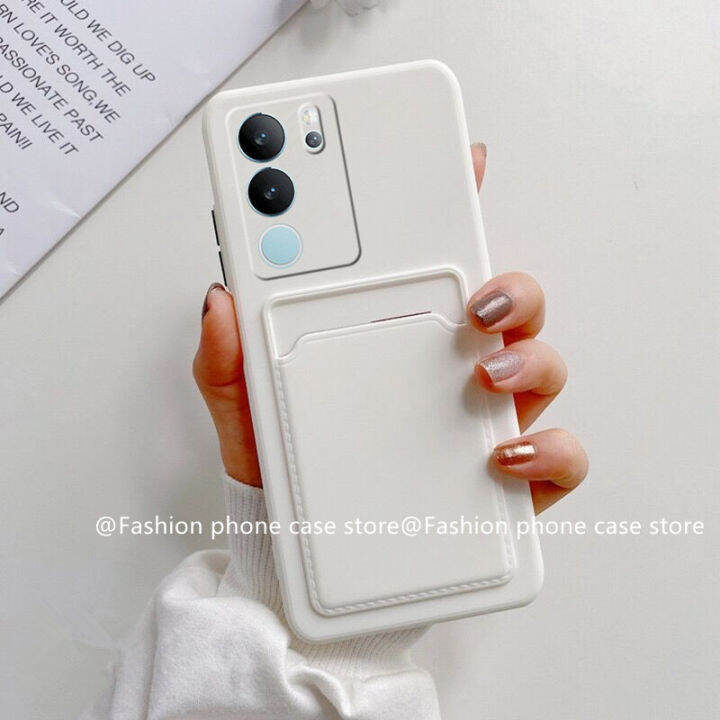 phone-case-เคส-vivo-v29-v29e-v29-pro-5g-สีทึบปลอกซิลิโคนพร้อมกระเป๋าเก็บบัตรป้องกันเลนส์เต็มรูปแบบฝาครอบนุ่ม2023