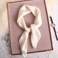 ﹍₪ Solid Color Silk Square Scarfs for Women Soft Satin Neckerchief Female Head Hijab Foulard Neck Ties Skinny Hairband Lady Hair