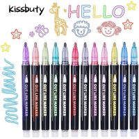 8/12 สี Outline Paint Marker Glitter ปากกาเส้นคู่ Art Markers ปากกาเน้นข้อความ Drawing Scrapbooking ภาพวาด Doodling-ju544982