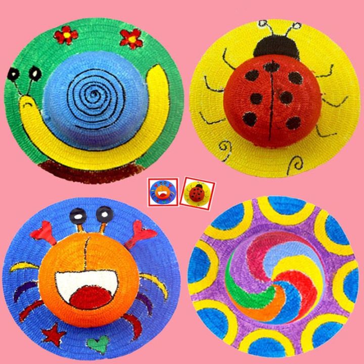 loose-วาดภาพของเล่น-หมวก-diy-หมวกเพ้นท์-รูปแบบการวาดมือ-หมวกสานระบายสีด้วยมือ