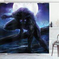 Fantasyland Bath Curtain Superreality Wolf ตาไฟฟ้าเต็มดวงเปลี่ยนพื้นบ้านชุดตกแต่งห้องน้ำกันน้ำ 180 * 180 ซม