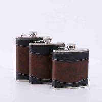 Flcopropriété de poche recouvert de cuir PU pot à vin en acier inoxydable dextraction à whisky portable cadeau pour homme 6 oz 7/8 oz