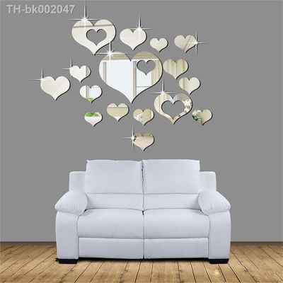 ►◇№ 15 Pcs 3d Love Heart Acrylic 3d Mirror Wall Sticker Home Living Room Background Diy Mural Decal Decoration Muursticker Removable