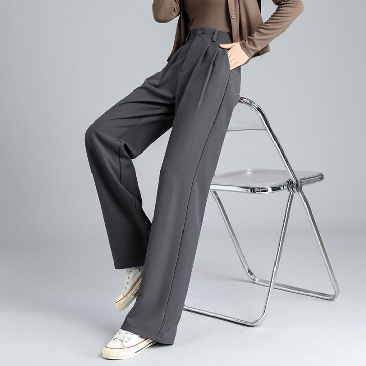suit-pants-for-women-spring-and-autumn-straight-loose-black-mop-pants-thin-high-waist-wide-leg-pants-drape-slim-fit-casual-pants