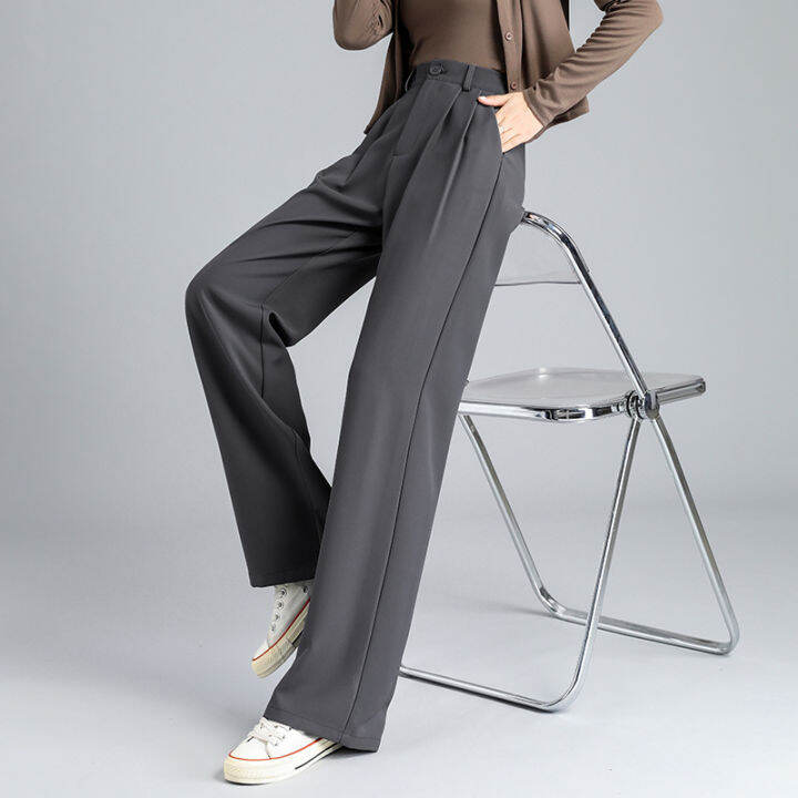 suit-pants-for-women-spring-and-autumn-straight-loose-black-mop-pants-thin-high-waist-wide-leg-pants-drape-slim-fit-casual-pants