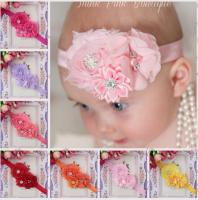 Yundfly Vintage Newborn Shabby Flower Headband Elastic Chiffon Floral Hairband