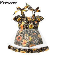 Prowow 2-6Y Girl Dresses Summer Off Shoulder Kids Romper Jumpsuit Ribbed Sunflower Leopard Overalls For Children Girls Clothes