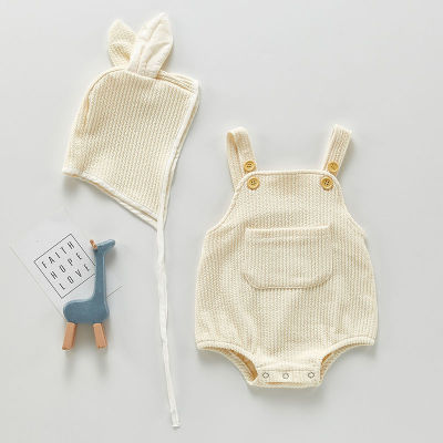Infant Baby Girls Jumpsuit+Hat Newborn Baby Girl Cotton Sleeveless Bodysuits Summer Infant Baby Girls Clothes