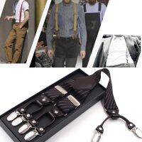 【คุณภาพสูง】Men Stripe Y-Shape Suspender With Non-Slip 6 Clips Elastic Adjustable