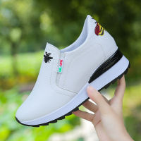 top●ZAZA White Bee Shoes for Women Embroidered Wedges Women Platform Sneakers kasut perempuan Casual Leather Sole Shoes Student Korean Style Soft Shoes 2021 New