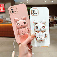 GTHD ชุบ Rabbite 6D เคสโทรศัพท์สำหรับ Reamle C20 C20A C11 2021น่ารักหรูหรากระต่ายที่ตั้งการ์ตูนสำหรับ OPPO C20 C20A C11 2021 ReamleC20 ReamleC20A แท่นวางพับได้กันกระแทกนิ่ม TPU ซิลิโคนเชลล์