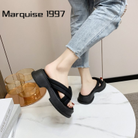 Marquise1997 ้องเท้าผูหญิง รองเท้าแตะลิ่ม รองเท้าแตะเสริมส้นผู้หญิง แบบ พก พา คลาสสิก นุ่ม ดีสําหรับชายหาด FDL2392ZIY 39Z230926