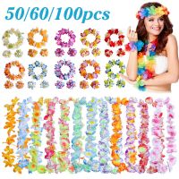 40-100Pcs Hawaiian Wreath Hawaiian Leis Beach Party Artificial Flowers Garland Tropical Hawaii Luau Necklace Wedding Decoration