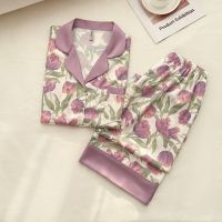 【JH】Tulip Print Pajamas Womens Sweet Casual Pajama Set 2023 New Spring And Autumn Long Sleeve Suits Can Be Worn Out Sleepwear