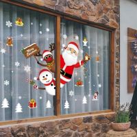Cartoon Christmas Stickers for Window Showcase Removable Santa Clause Snowman Home Decor Decal Adhesive PVC New Year Glass Mural