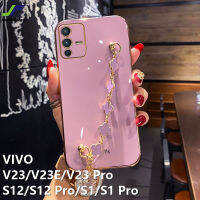 JieFie โทรศัพท์กรณี VIVO V23 / V23E / V23 Pro / S12 / S12 Pro / S1 Pro/S1แฟชั่นชุบโครเมี่ยม TPU ฝาครอบสร้อยข้อมือโทรศัพท์กรณี