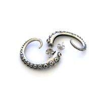 【CW】Vintage Silvery Gothic Squid Tail Octopus Tentacles Stud Earrings Fashion JewerlyTH