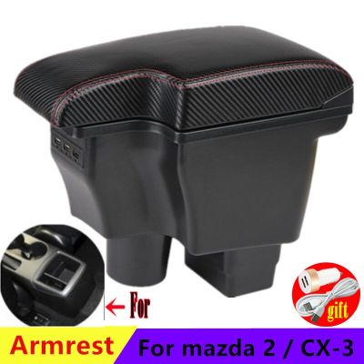 คาร์บอนไฟเบอร์สำหรับ CX-3 Mazda ที่พักแขนดัดแปลงสำหรับ Mazda 2 Skyactiv รุ่น Cx3 CX-3ที่เท้าแขนในรถชาร์จกล่องเก็บของด้วย USB