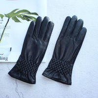 New sheep leather gloves womens touch screen leather elastic velvet lining autumn and winter warm driving gloves