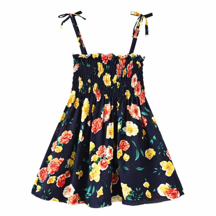 jeansame-dress-สาวทารกฤดูร้อนชุดพิมพ์ลายดอกไม้สำหรับเด็ก-camisolebeach-dress