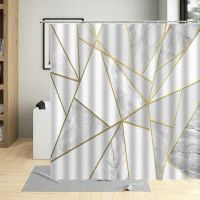 Northern Europe White Marble Shower Curtain Triangle Printing Waterproof Bathroom Bathtub Screen Curtains With Hook Polyester