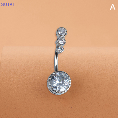 💖【Lowest price】SUTAI แหวนกระดุมเพทายประดับเพชรแฟชั่นสำหรับผู้หญิงห่วงเจาะสะดือประดับร่างกายแบบห้อยเพทาย