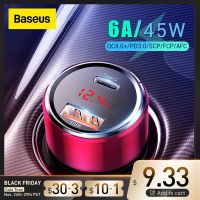 Baseus 45W ที่ชาร์จแบตในรถ QC 4.0 3.0สำหรับ Xiaomi Huawei Supercharge SCP Samsung AFC ชาร์จเร็ว PD USB C โทรศัพท์พกพาได้ C