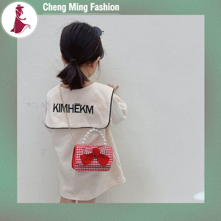 cheng-ming-กระเป๋าสะพายข้างอวยพรปีใหม่สำหรับมือจับสาวมุก-dompet-koin-โซ่โบว์ตกแต่ง