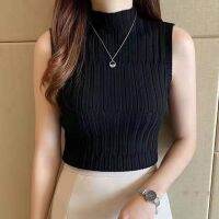 New Retro y High Collar Slim Knit Sleeveless Tank All Match Women Vest