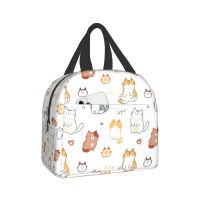 ✹✜℗ Funny Cats Insulated Lunch Bag Coloful Cat And Heart Lunch Box Reusable Portable Picnic Travel Bento Bag Cute Pets Thermal Tote