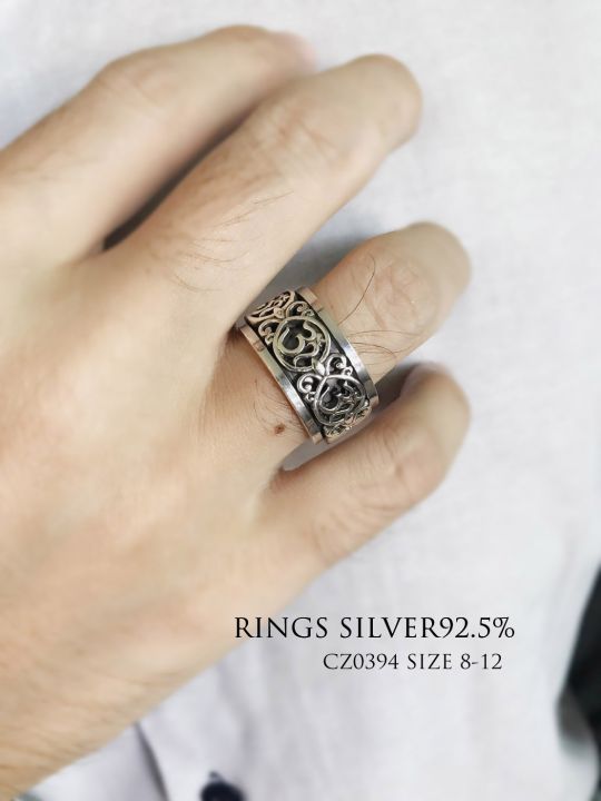 แหวนเงินแท้92-5-แหวนหมุน-แหวนโอม-แบบรมดำ-หน้ากว้าง-12-mm-size-8-12-เรือนเงินแท้