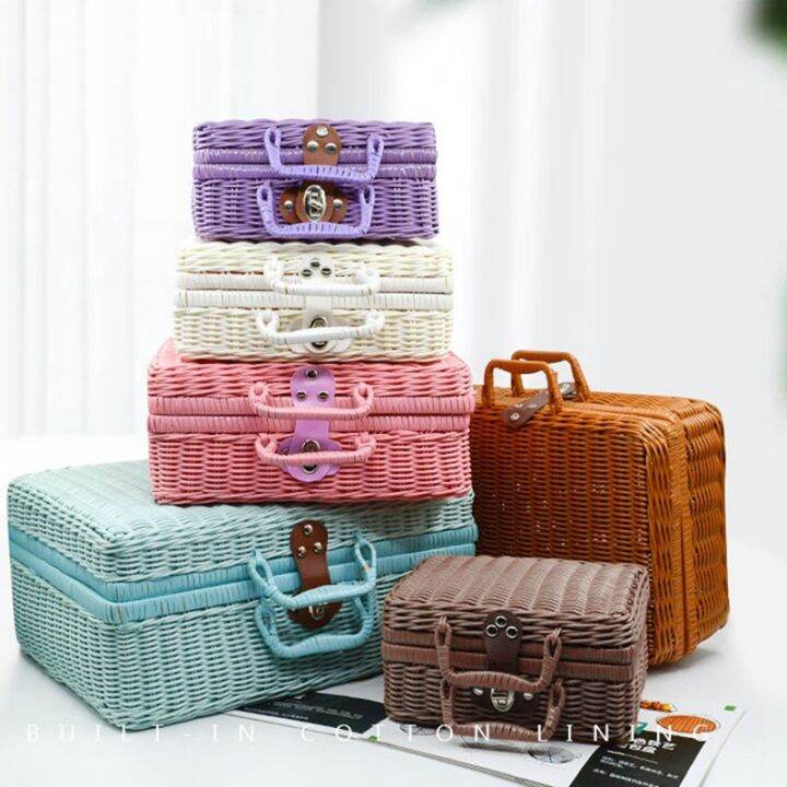 retro-imitation-rattan-picnic-basket-woven-suitcase-photography-props-home-decoration-storage-brown