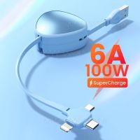 6A 4in1 Kabel USB Yang Dapat Ditarik untuk Huawei Portabel 3in1 Kabel Pengisi Daya Tipe C USB Mikro dengan Dudukan Telepon untuk iPhone 14 Samsung