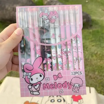 Sanrio Gel Pen 12Pcs Kawaii Hello Kitty Kuromi Melody Cinnamoroll Cartoon  Students Stationery Write Pens School