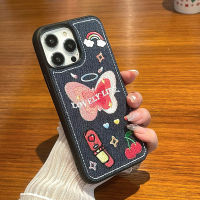 Denim เย็บปักถักร้อยสำหรับ for iPhone 11 11Promax 14 14Pro 14Plus 14Promax Caser 12 12Pro 12Promax X XR XS XSmax 13 13Pro 13Promax Hard Case