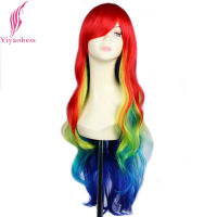 Yiyaobess 32inch Synthetic Harajuku Multi Color Rainbow Ombre Wig Cosplay Hair Long Wavy Wigs For Women