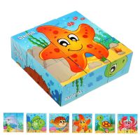 3D cube Wooden puzzle childrens nine pieces six-sided wooden block tray childrens Montessori learning educational puzzle toys