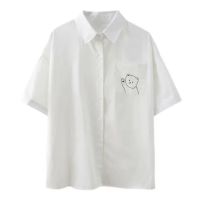 EBAIHUI Womens Blouse 2021 White Shirt with Tie Short Sleeve Print Summer Top Female Japan Preppy Style JK Uniform Blouses