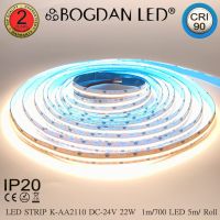 LED STRIP, K-AA2110-700-4000K DC-24V IP20 700LED/1เมตร 22W/1เมตร BOGDAN LED ไฟเส้น Natural White 4000K 3,500LED/5เมตร 110W/5เมตร ไฟริบบอนแอลอีดี