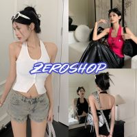 Zero shop?พร้อมส่ง? (Zero-39150) เสื้อคล้องคอไหมพรม  เว้าหลัง แถมเข็มกัด กระดุมด้านหน้า 3สี-C