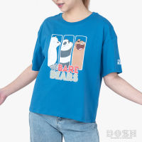 DOSH WOMENS T-SHIRTS WE BARE BEARS เสื้อยืดทรงตรง ผู้หญิง PWBBWT1002-BU