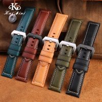 22 24 26Mm Cowhide Watchbands วินเทจแท้แฮนด์เมดหนังสีฟ้าสีแดงสีดำสีเขียวสีน้ำตาลสายรัดข้อมือ