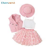 Fashion Children Girl Clothing Sets 4 PCS Cotton Sleeveless Tops Vest Skirt Hat Summer Kids Clothes Girls Outfit 4-7 Years