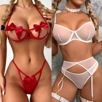 ZZOOI Sexy Lingerie Sets Bow Exotic Costumes  Pron Bra Panty Underwear Set Intimate Hollow Out Red Garters Clothing